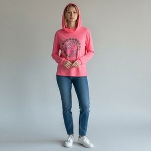 Ultramar Cozumel Mexico Sea Turtle Graphic Hoodie Pink Long Sleeve Womens Medium